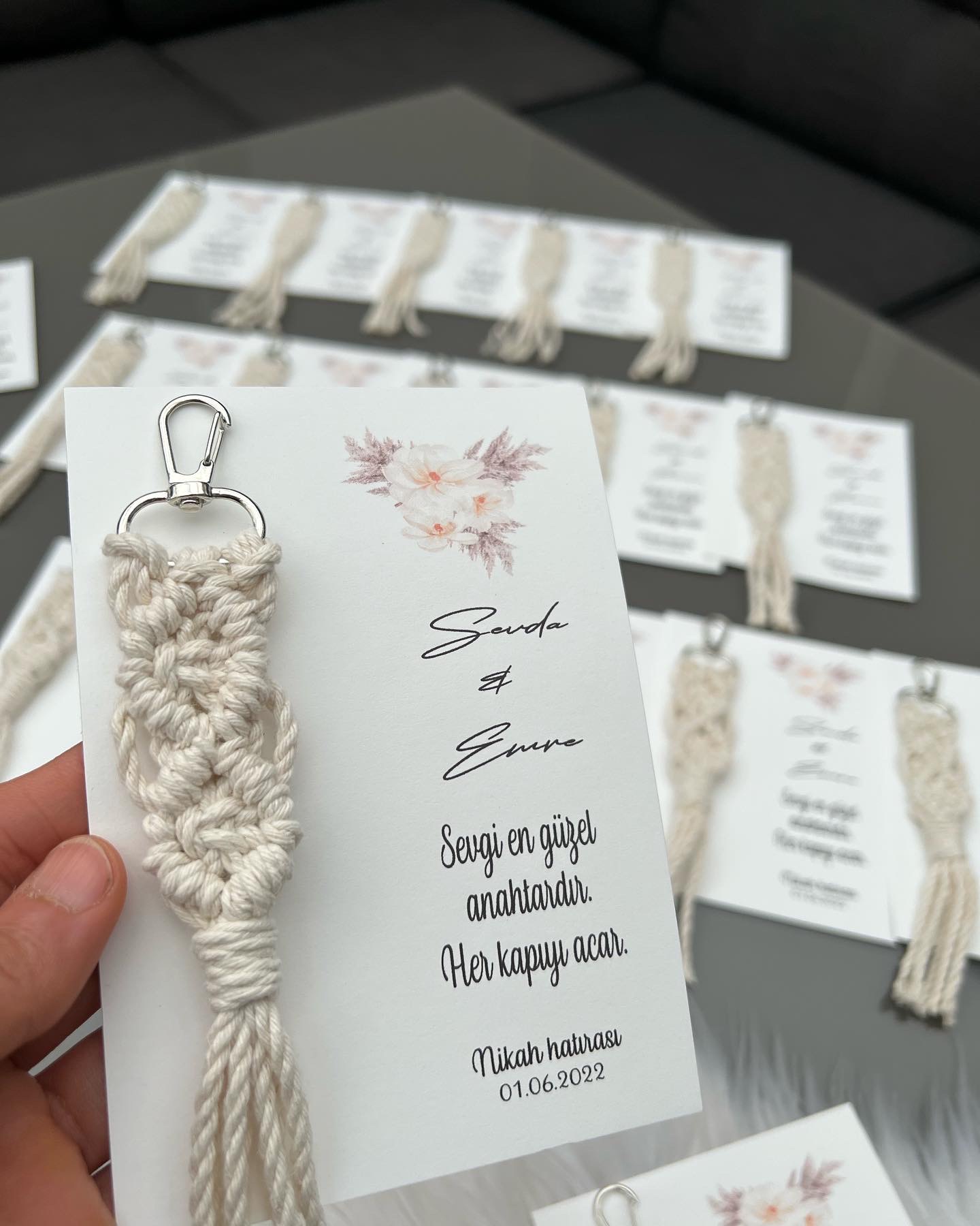 macrame sleutelhanger met kaart